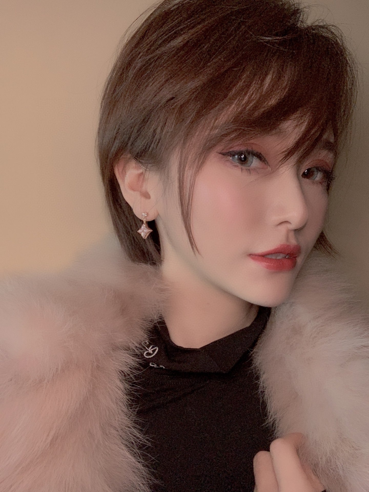 [Solara Jewelry]DOUBLE STAR PINK GOLD MOP DROP EARRINGS