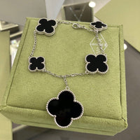 [Solara Jewelry]CLOVER 5 MOTIFS SIVLER ONYX BRACELET