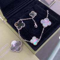 [Solara Jewelry]CLOVER 5 MOTIFS SIVLER DARK MOP BRACELET