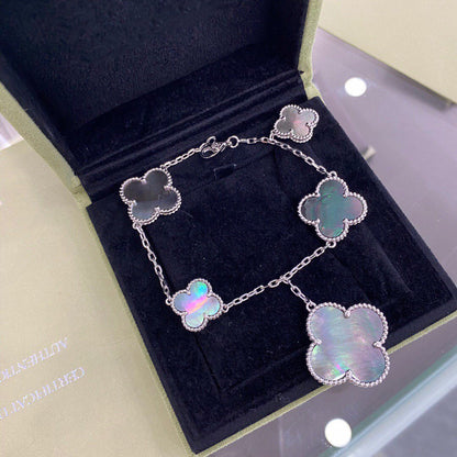 [Solara Jewelry]CLOVER 5 MOTIFS SIVLER DARK MOP BRACELET