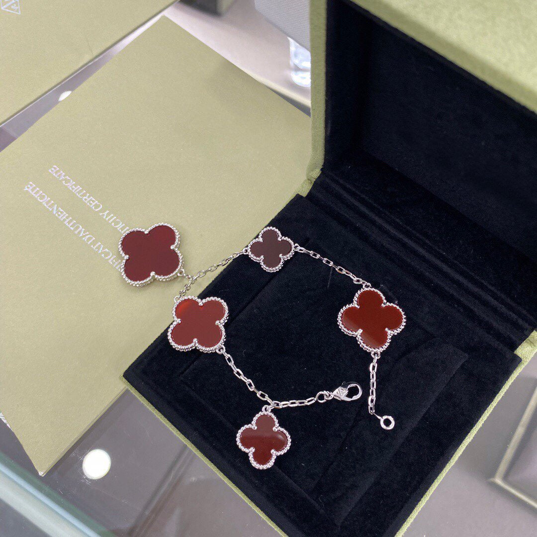 [Solara Jewelry]CLOVER 5 MOTIFS SIVLER CARNELIAN BRACELET