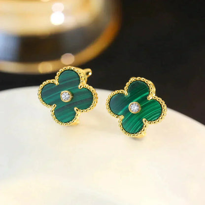 [Solara Jewelry]CLOVER MEDIUM 1 MOTIFS MALACHITE DIAMOND EARRINGS