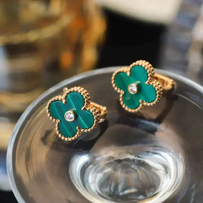 [Solara Jewelry]CLOVER MEDIUM 1 MOTIFS MALACHITE DIAMOND EARRINGS