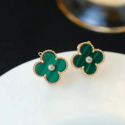 [Solara Jewelry]CLOVER MEDIUM 1 MOTIFS MALACHITE DIAMOND EARRINGS