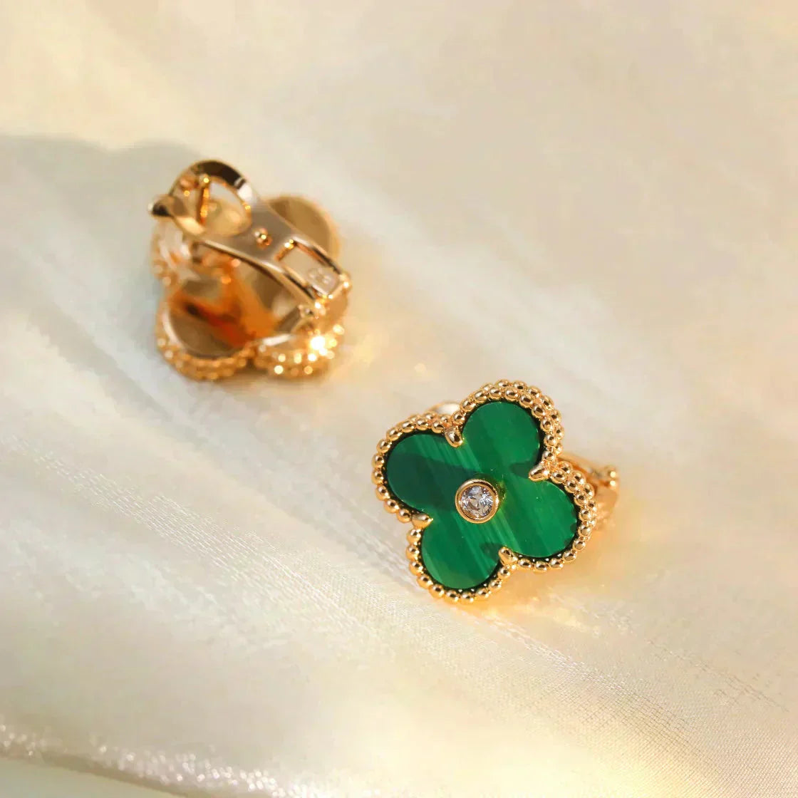 [Solara Jewelry]CLOVER MEDIUM 1 MOTIFS MALACHITE DIAMOND EARRINGS