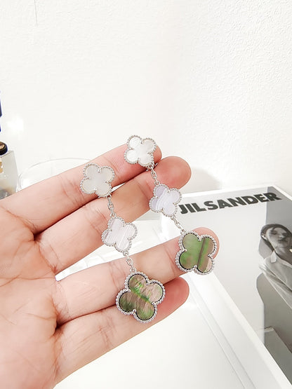 [Solara Jewelry]CLOVER 3 MOTIFS CHALCEDONY DARK MOP SILVER EARRINGS
