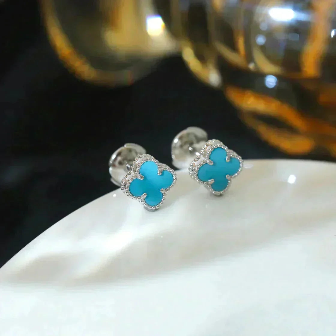[Solara Jewelry]CLOVER MINI 9.5MM ONYX STUD EARRINGS SILVER