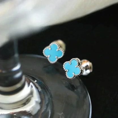 [Solara Jewelry]CLOVER MINI 9.5MM ONYX STUD EARRINGS SILVER