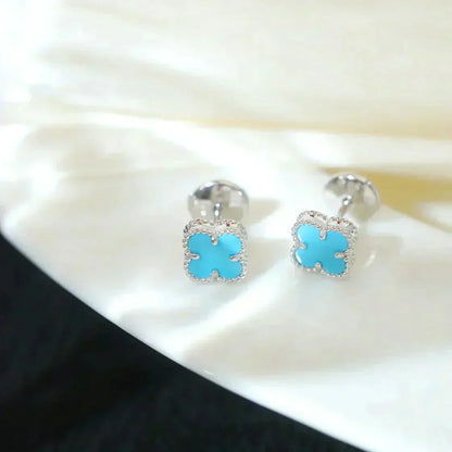 [Solara Jewelry]CLOVER MINI 9.5MM ONYX STUD EARRINGS SILVER