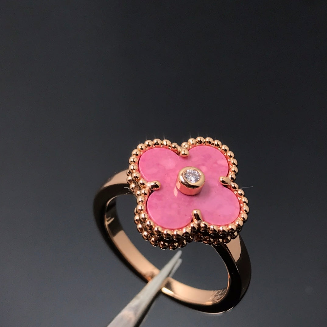 [Solara Jewelry]CLOVER RHODONITE ROSE GOLD RING