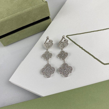[Solara Jewelry]CLOVER 3 MOTIF DIAMOND SILVER DROP EARRINGS