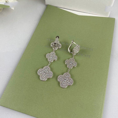 [Solara Jewelry]CLOVER 3 MOTIF DIAMOND SILVER DROP EARRINGS