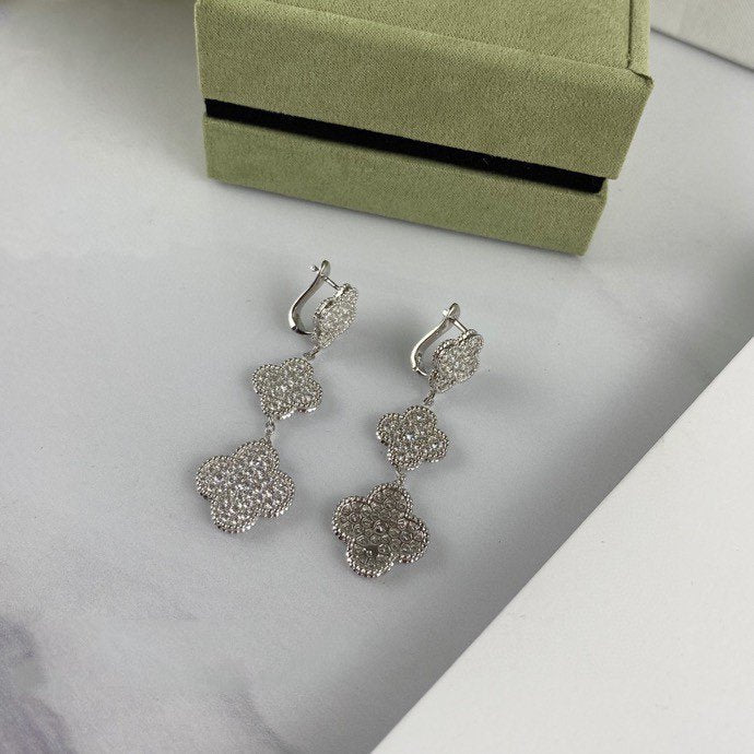 [Solara Jewelry]CLOVER 3 MOTIF DIAMOND SILVER DROP EARRINGS