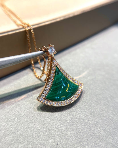 [Solara Jewelry]DREAM MALACHITE DIAMOND PAVED PINK GOLD NECKLACE