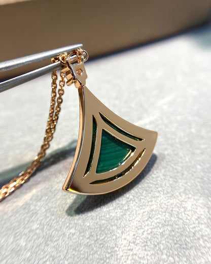 [Solara Jewelry]DREAM MALACHITE DIAMOND PAVED PINK GOLD NECKLACE