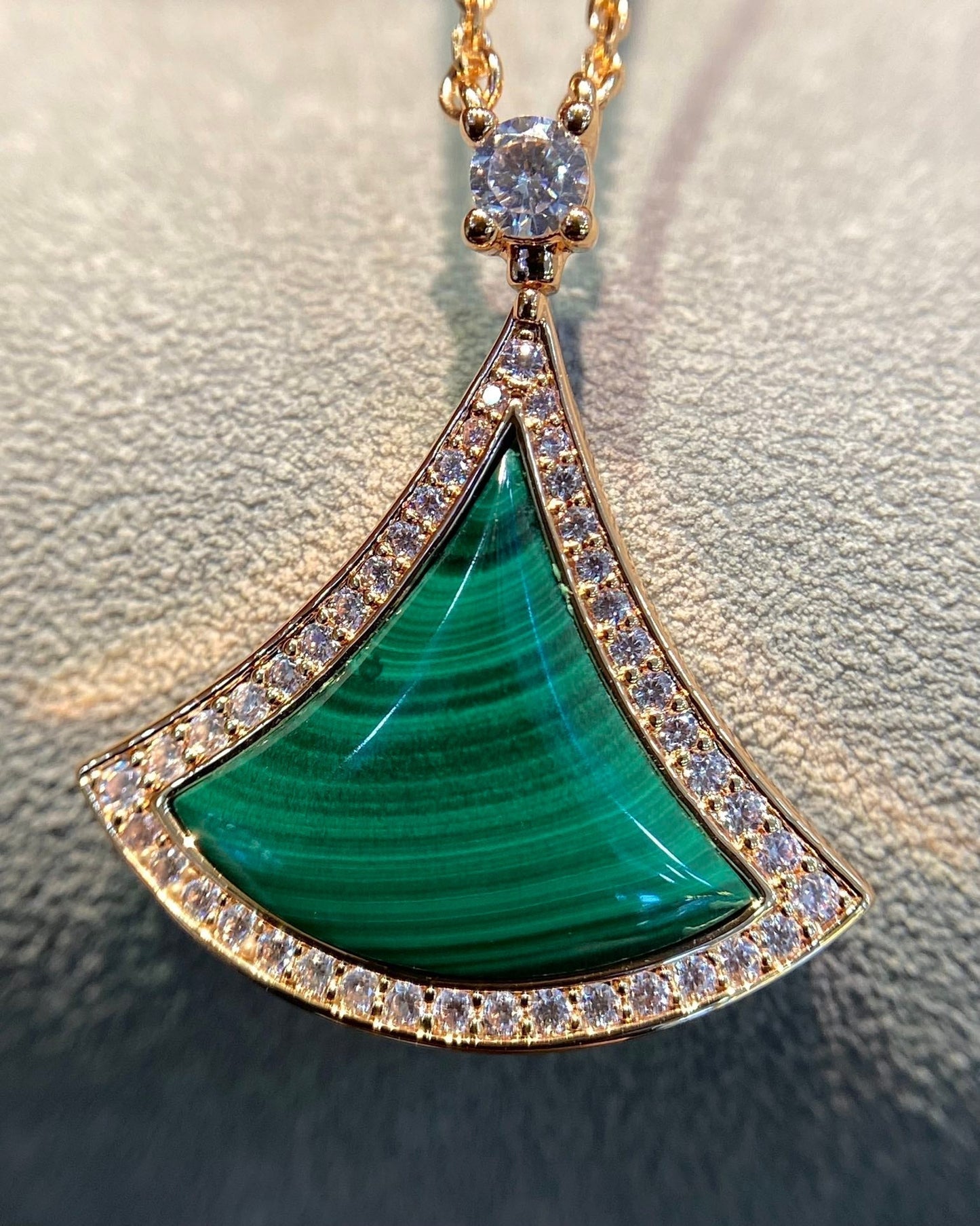 [Solara Jewelry]DREAM MALACHITE DIAMOND PAVED PINK GOLD NECKLACE