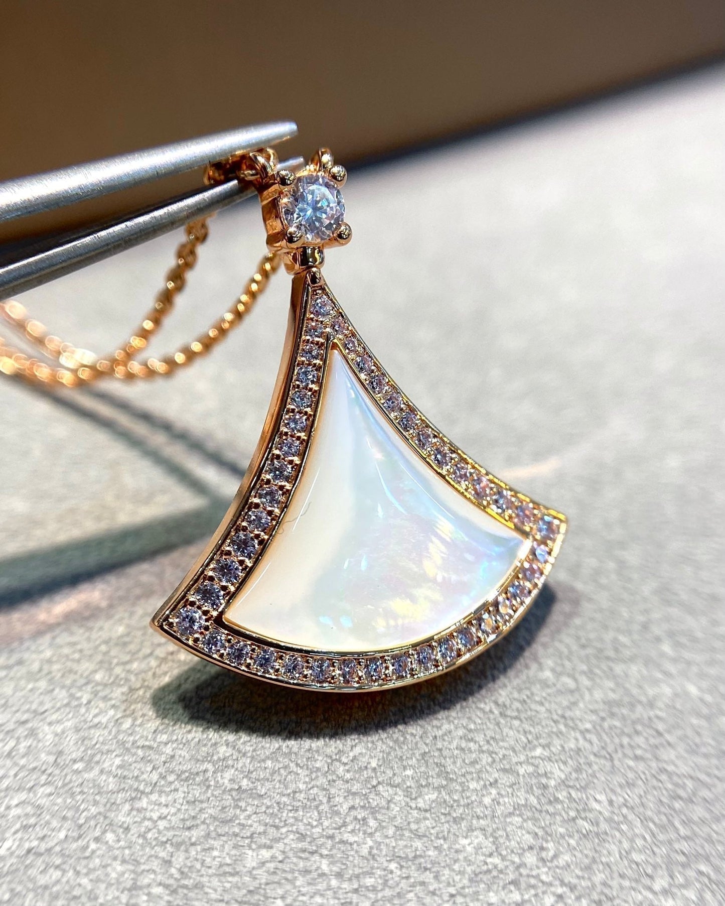 [Solara Jewelry]DREAM MOP DIAMOND PAVED PINK GOLD NECKLACE