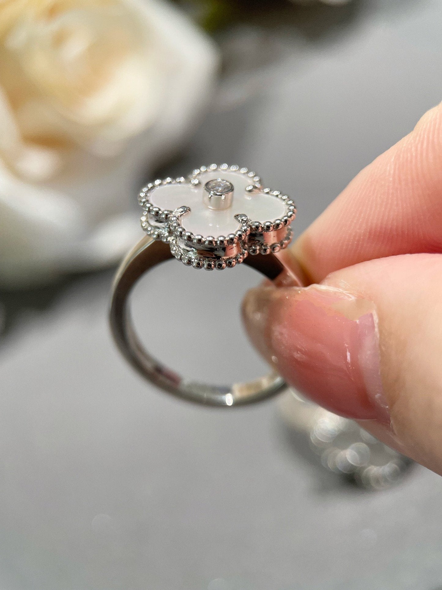 [Solara Jewelry]CLOVER SILVER MOP DIAMOND RING