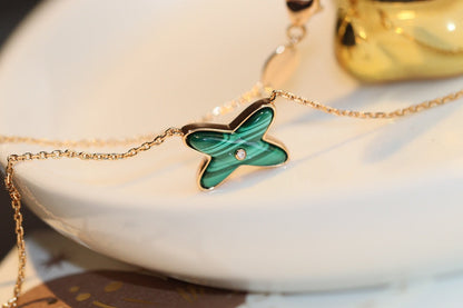 [Solara Jewelry]JEUX MALACHITE 1 DIAMOND PINK GOLD NECKLACE
