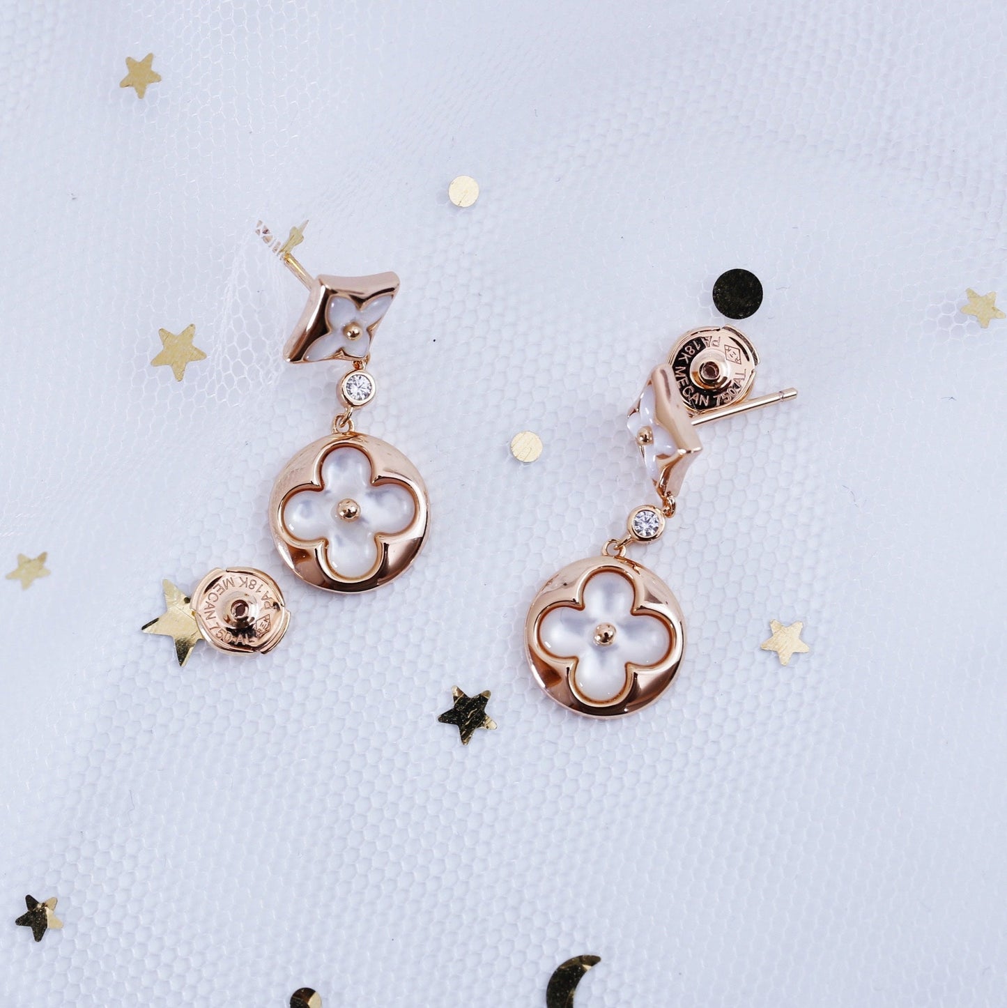 [Solara Jewelry]STAR AND SUN PINK GOLD MOP DROP EARRINGS
