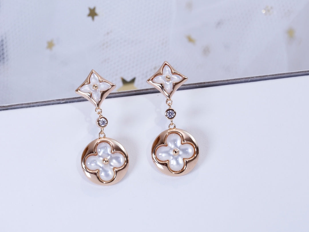 [Solara Jewelry]STAR AND SUN PINK GOLD MOP DROP EARRINGS