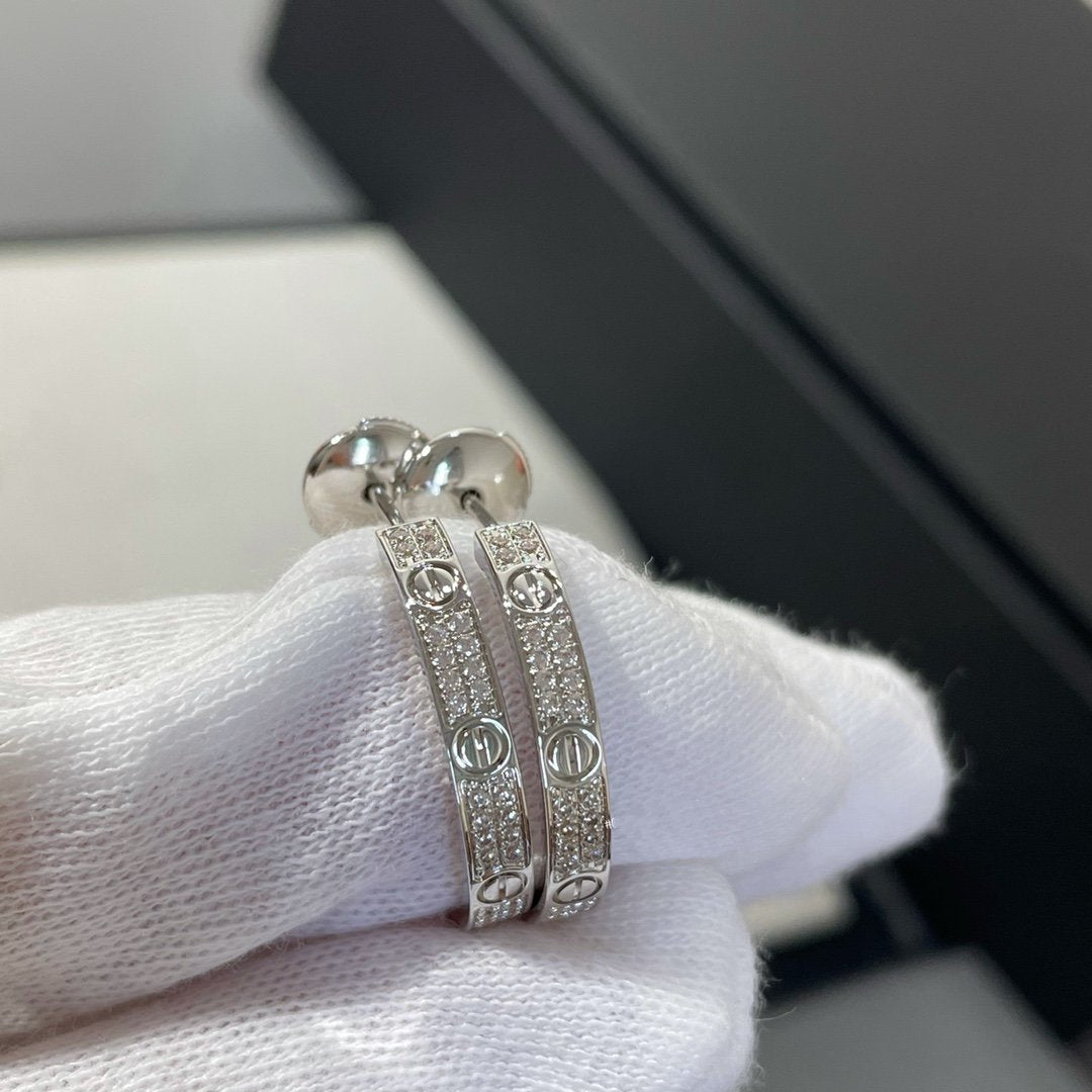 [Solara Jewelry]LOVE DIAMOND SILVER HOOP EARRINGS