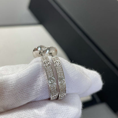 [Solara Jewelry]LOVE DIAMOND SILVER HOOP EARRINGS