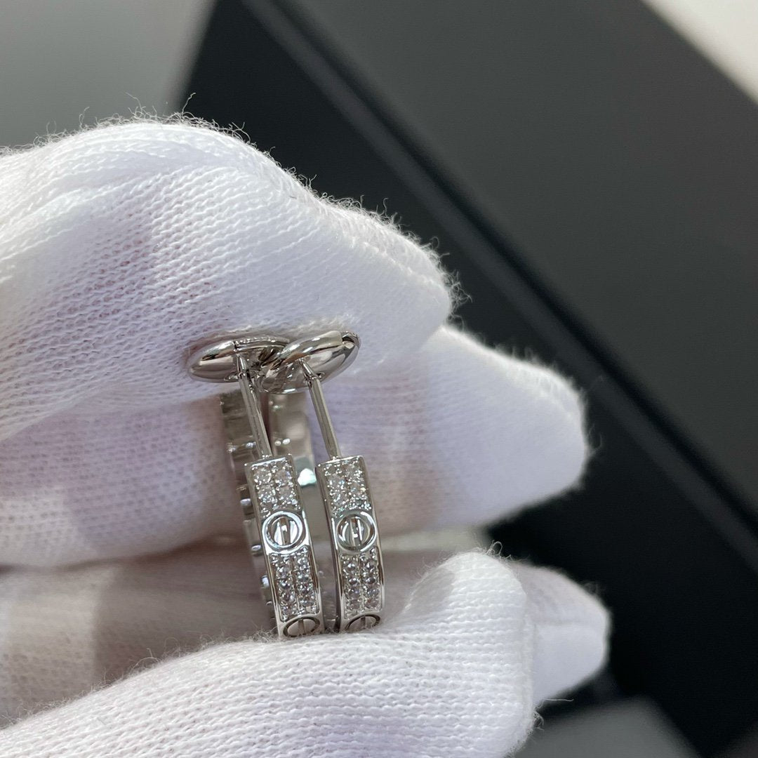 [Solara Jewelry]LOVE DIAMOND SILVER HOOP EARRINGS