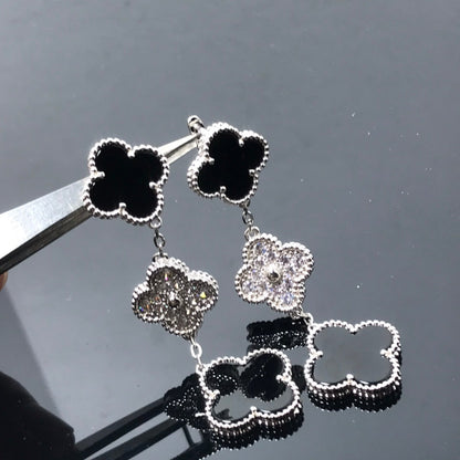 [Solara Jewelry]CLOVER 3 MOTIF DIAMOND ONYX SILVER EARRINGS