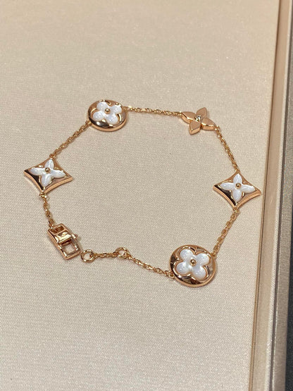 [Solara Jewelry]STAR AND SUN 5 MOTIF MOP PINK GOLD BRACELET
