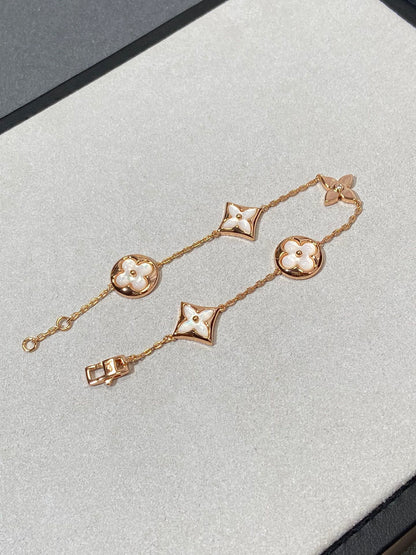 [Solara Jewelry]STAR AND SUN 5 MOTIF MOP PINK GOLD BRACELET