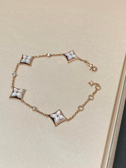 [Solara Jewelry]STAR 4 MOTIF MOP DIAMOND PINK GOLD BRACELET