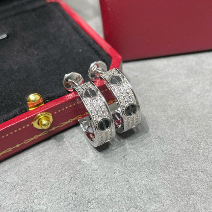 [Solara Jewelry]LOVE CERAMIC DIAMOND PAVED SILVER EARRINGS