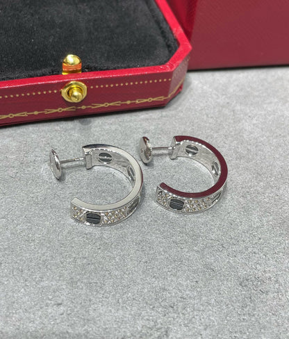 [Solara Jewelry]LOVE CERAMIC DIAMOND PAVED SILVER EARRINGS