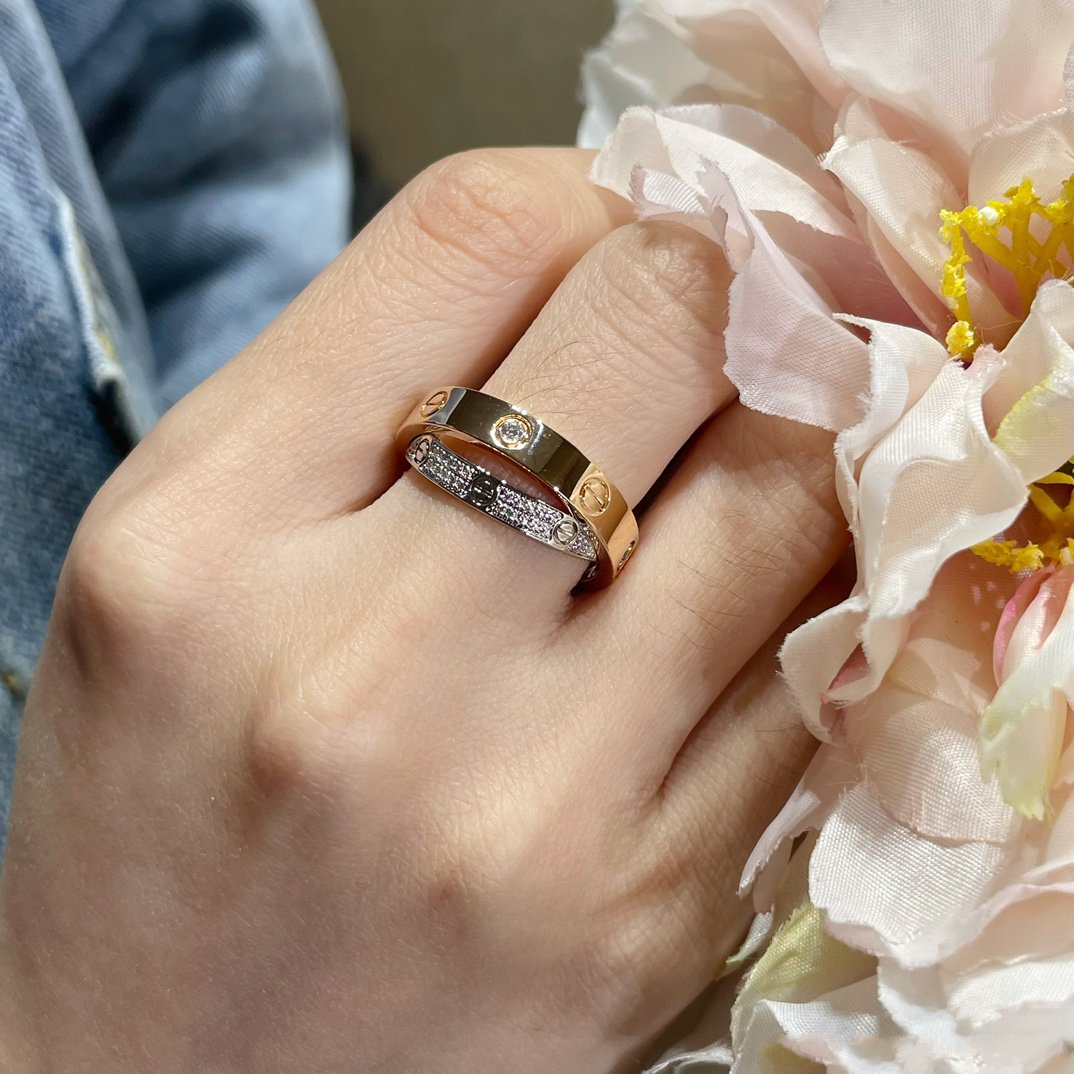 [Solara Jewelry]LOVE PINK GOLD SILVER DIAMOND DOUBLE RING