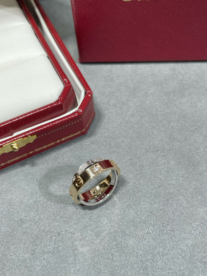 [Solara Jewelry]LOVE PINK GOLD SILVER DIAMOND DOUBLE RING
