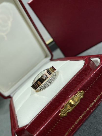[Solara Jewelry]LOVE PINK GOLD SILVER DIAMOND DOUBLE RING