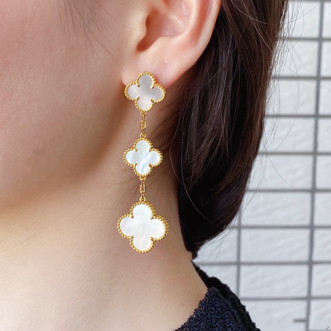 [Solara Jewelry]CLOVER MOP 3 MOTIFS GOLD EARRINGS