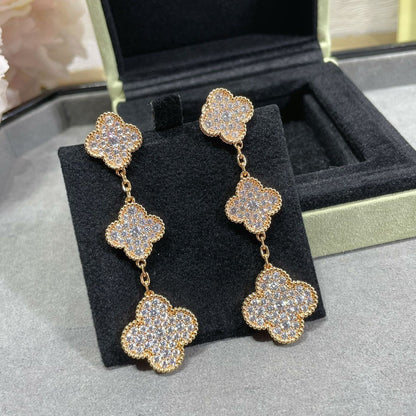 [Solara Jewelry]CLOVER 3 MOTIFS DIAMOND PAVED ROSE GOLD EARRINGS