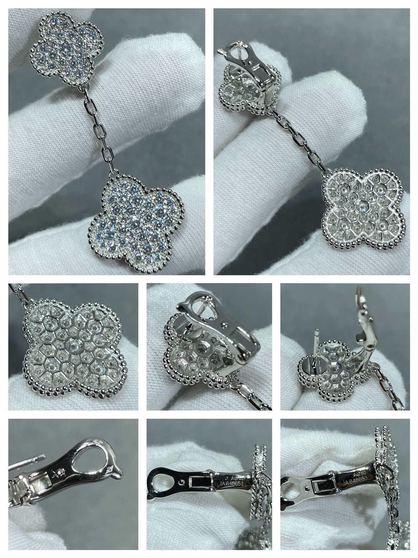 [Solara Jewelry]CLOVER 2 MOTIFS DIAMOND PAVED SILVER EARRINGS