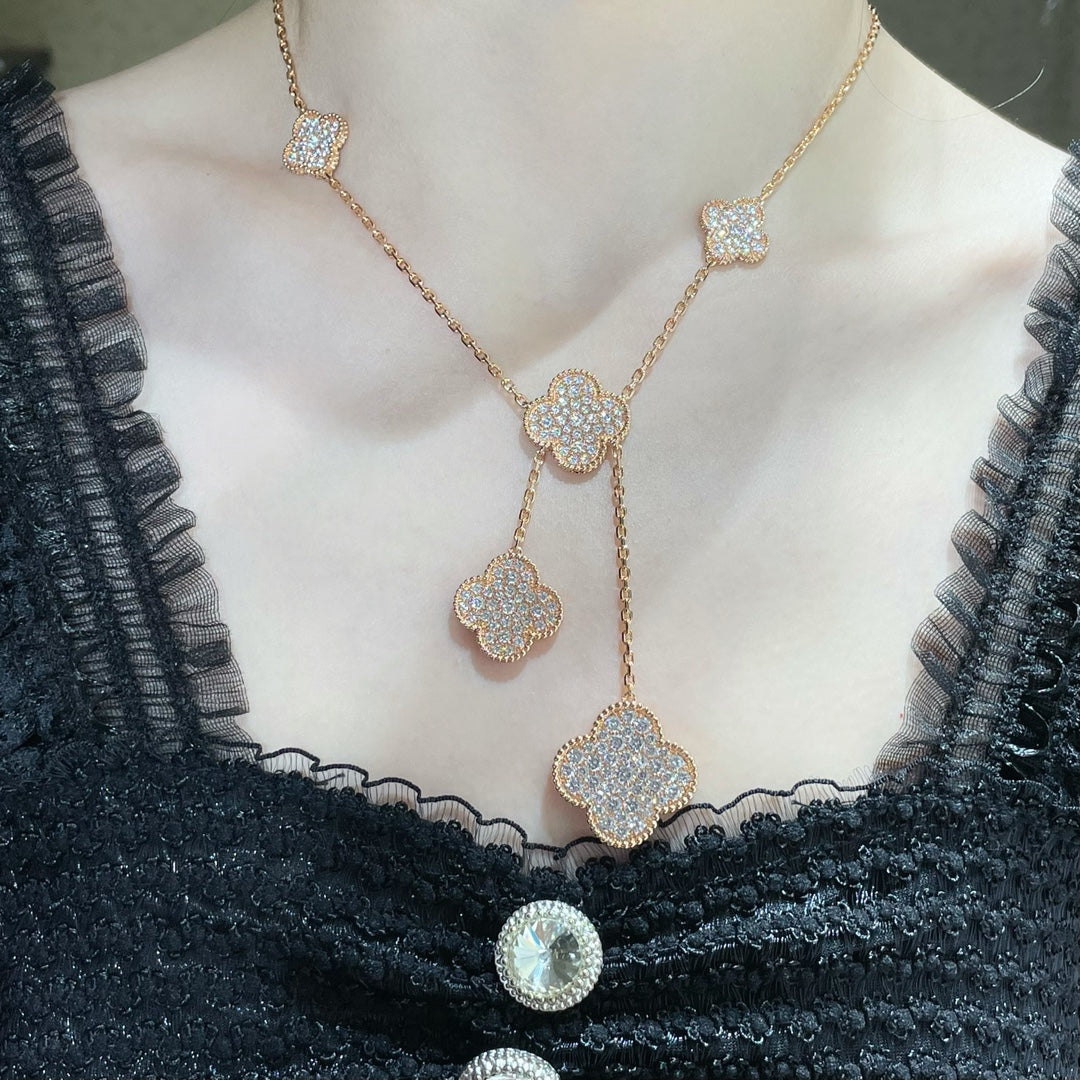 [Solara Jewelry]CLOVER 6 MOTIF DIAMOND PAVED NECKLACE