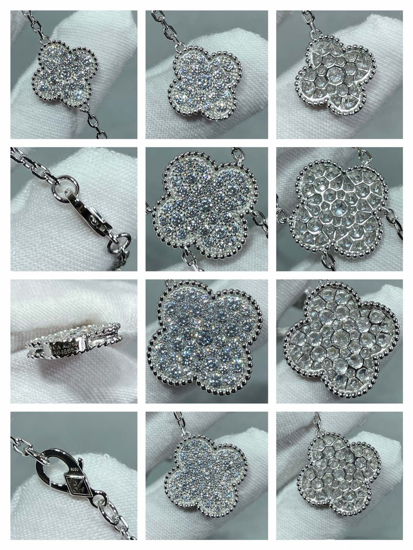 [Solara Jewelry]CLOVER 6 MOTIF DIAMOND PAVED NECKLACE