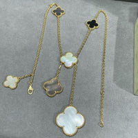 [Solara Jewelry]CLOVER 6 MOTIF MOP ONYX GOLD NECKLACE