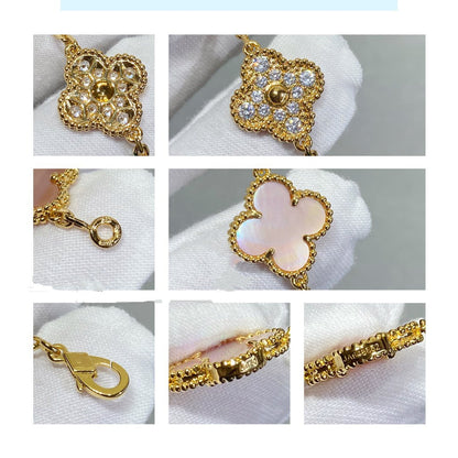 [Solara Jewelry]CLOVER 5 MOTIF DIAMOND PINK MOP PINK GOLD BRACELET