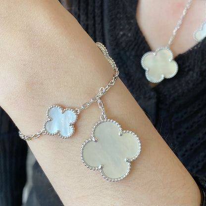 [Solara Jewelry]CLOVER 5 MOTIF WHITE MOP SILVER BRACELET