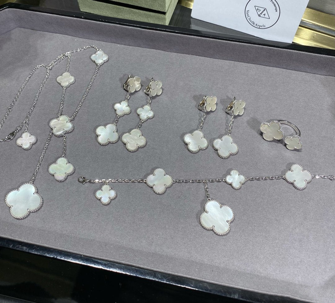 [Solara Jewelry]CLOVER 5 MOTIF WHITE MOP SILVER BRACELET