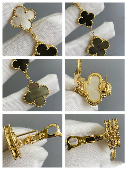 [Solara Jewelry]CLOVER 3 MOTIF MOP ONYX DARK MOP PINK GOLD EARRINGS