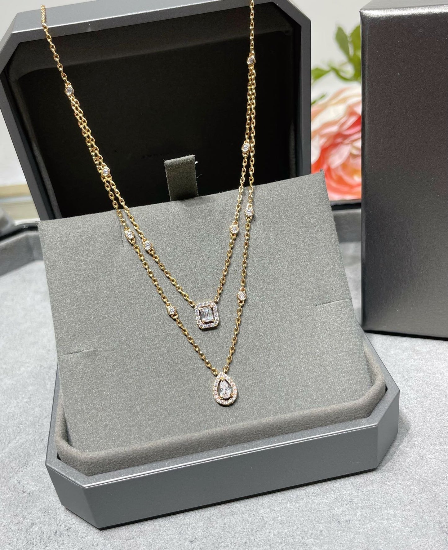 [Solara jewelry]MY TWIN 2 ROW DIAMOND NECKLACE