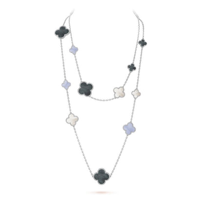 [Solara Jewelry]CLOVER 16 MOTIF CHALCEDONY MOP SILVER NECKLACE