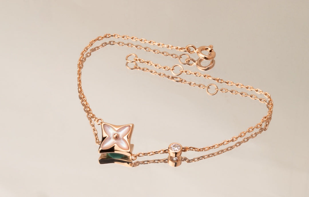 [Solara Jewelry]STAR PINK MOP 1 DIAMOND PINK GOLD NECKLACE